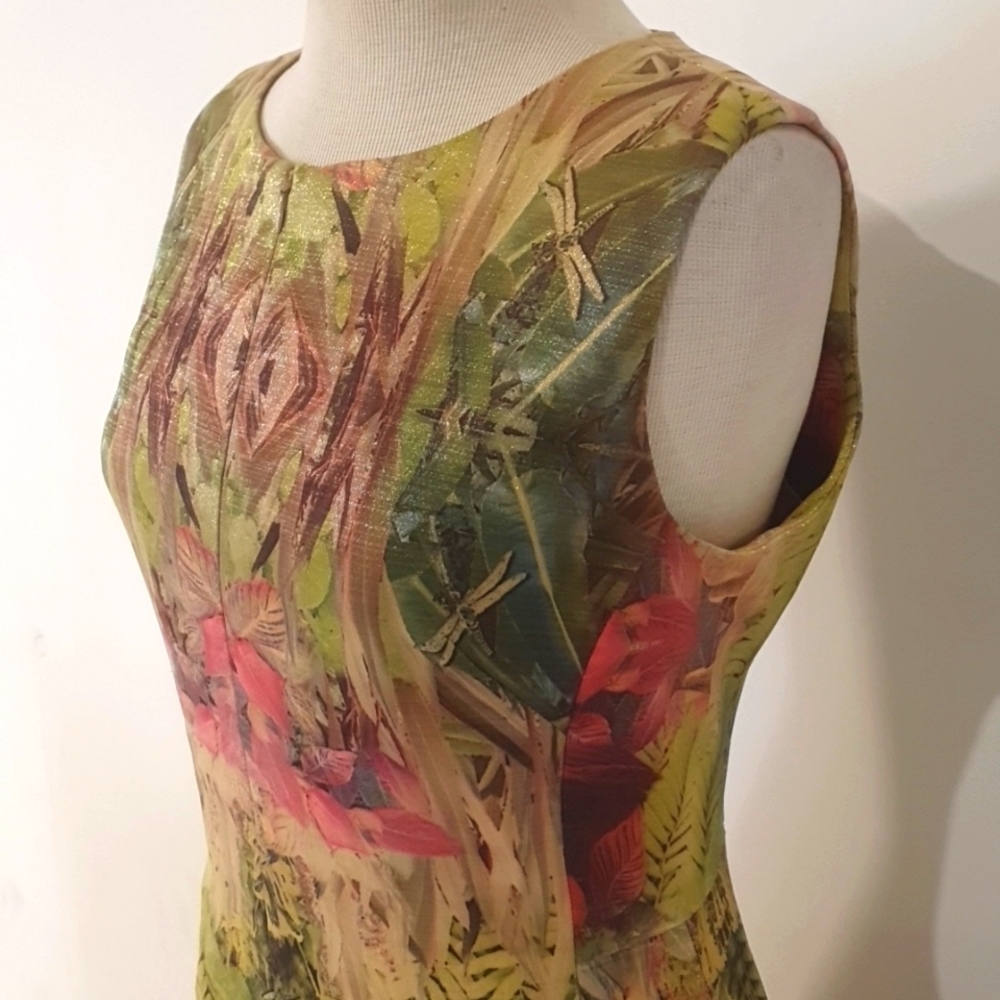 Moss & Spy Size 14 Metallic Tropical Front Zip Dress - Picture 4 of 11